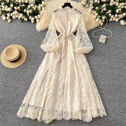 Vintage Embroidered Lantern Sleeve Dress