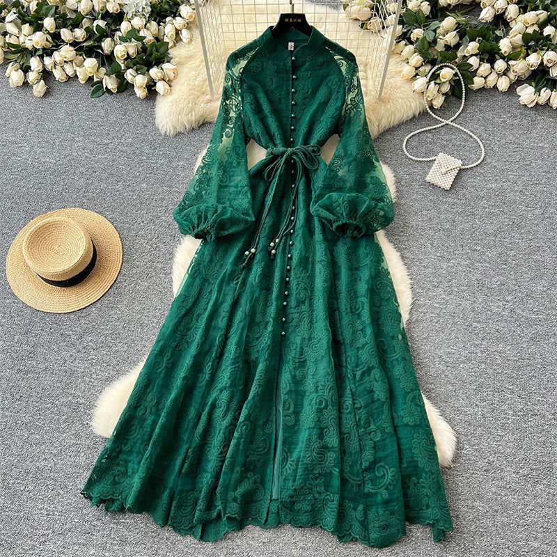 Vintage Embroidered Lantern Sleeve Dress