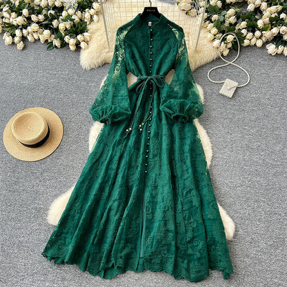 Vintage Embroidered Lantern Sleeve Dress