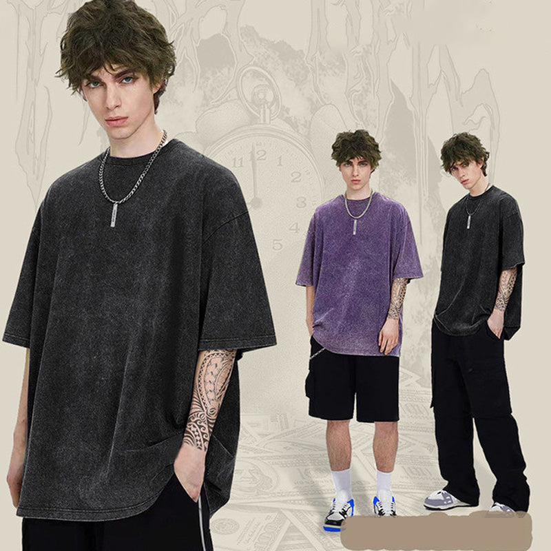 🔥Hot Sale Deals-Loose Vintage Solid Color Short Sleeve Top