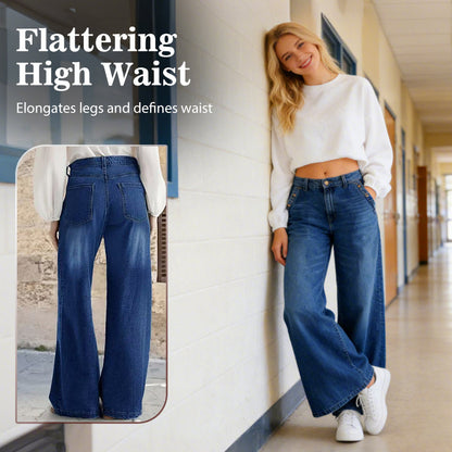 High-Waist Wide-Leg Jeans with Button Detail – Vintage Flair, Premium Washed Denim & Flattering Silhouette 👖✨