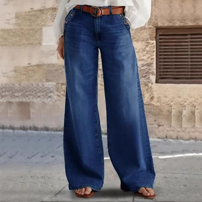 High-Waist Wide-Leg Jeans with Button Detail – Vintage Flair, Premium Washed Denim & Flattering Silhouette 👖✨