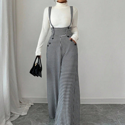 Women’s Classic Houndstooth High-Waist Suspender Pants