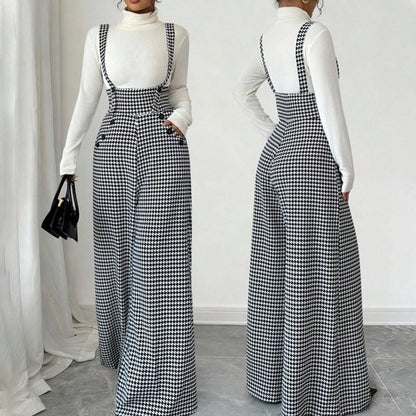 Women’s Classic Houndstooth High-Waist Suspender Pants