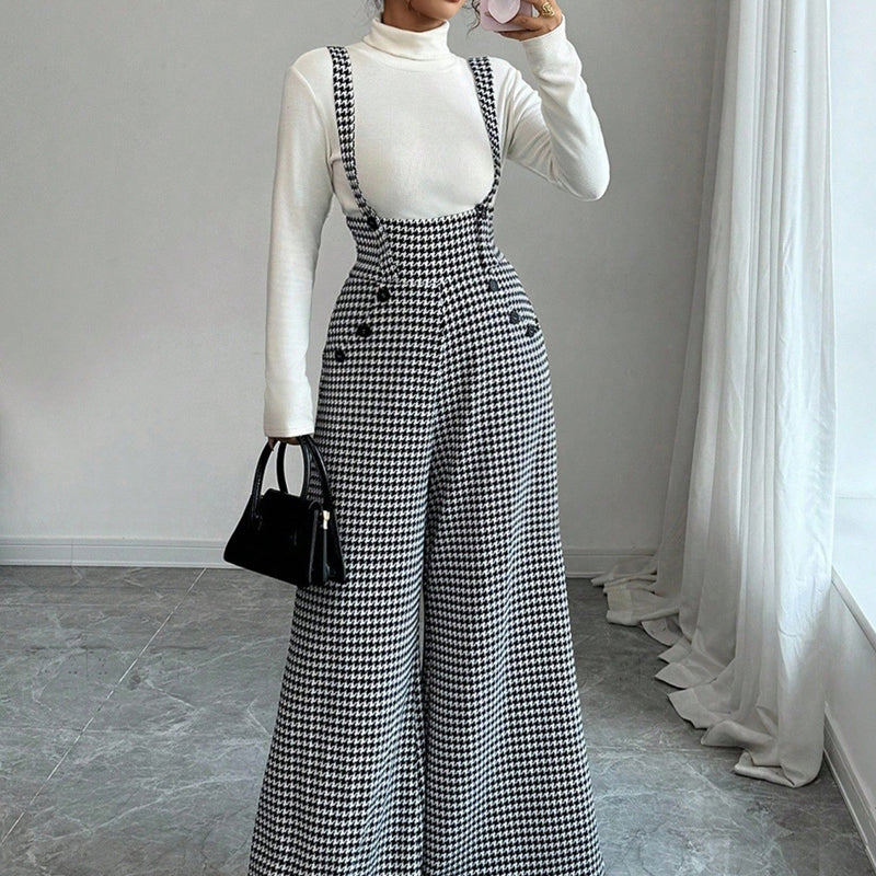 Women’s Classic Houndstooth High-Waist Suspender Pants