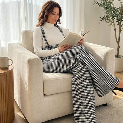 Women’s Classic Houndstooth High-Waist Suspender Pants