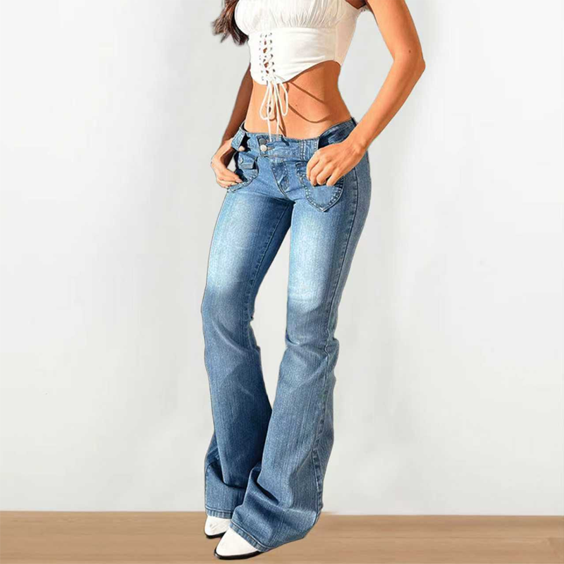 Women's Casual Low-Rise Flare Jeans