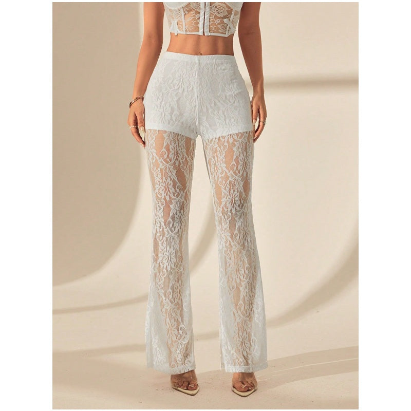 📢📢50% OFF !!!⏰Elegant Lace Flare Pants with High-Waisted Design