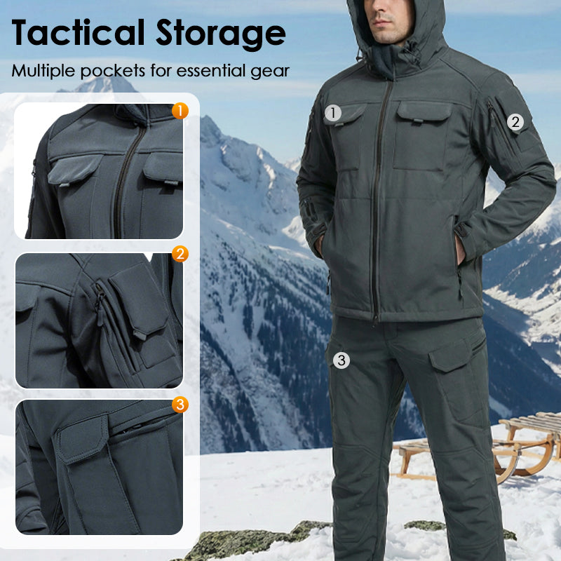 Warm Windproof Hooded Jacket and Cargo Pants Set