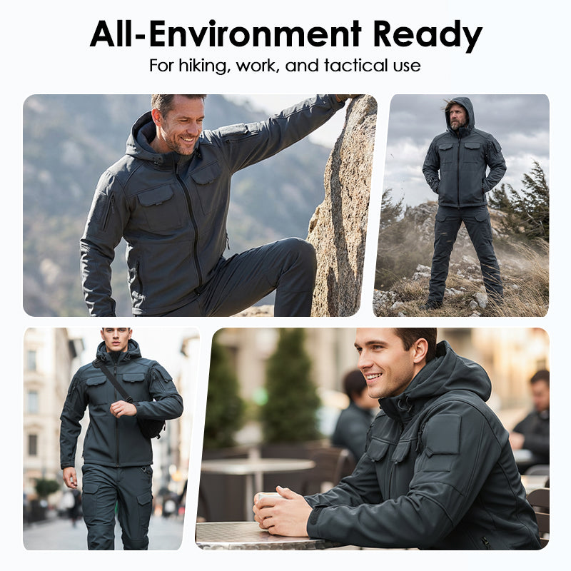 Warm Windproof Hooded Jacket and Cargo Pants Set
