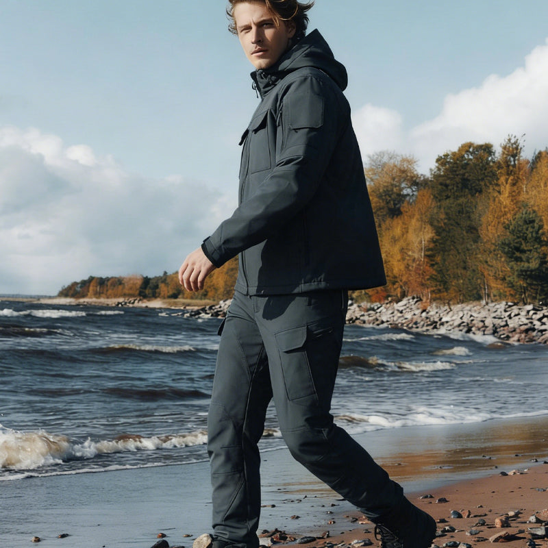 Warm Windproof Hooded Jacket and Cargo Pants Set