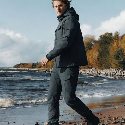 Warm Windproof Hooded Jacket and Cargo Pants Set