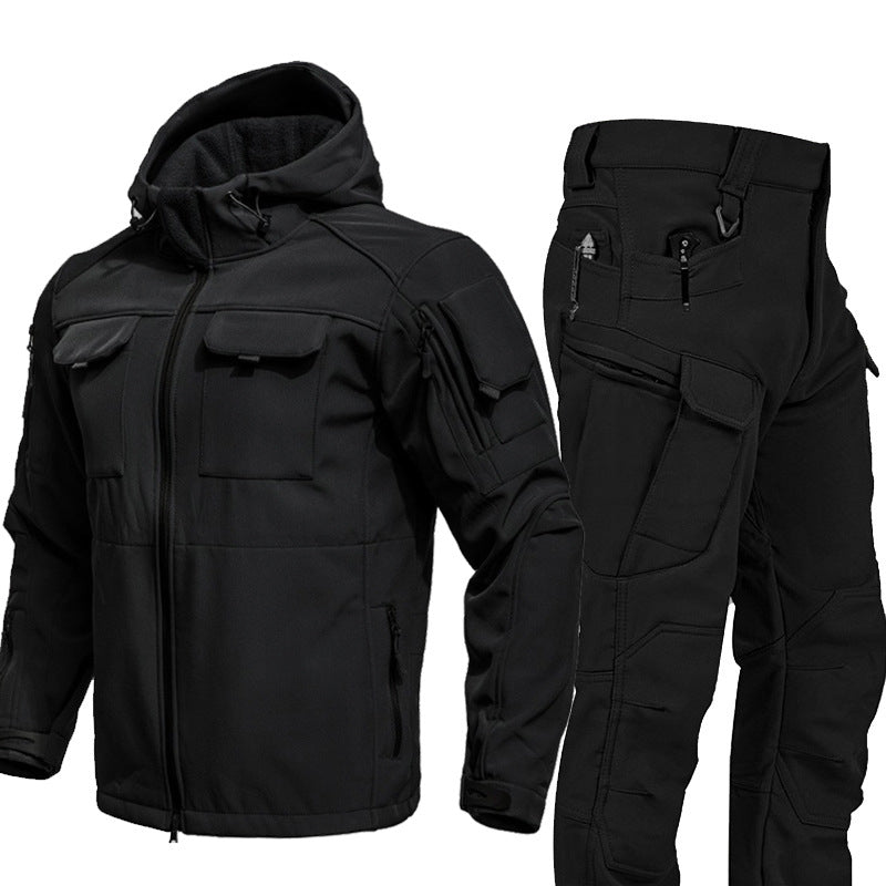 Warm Windproof Hooded Jacket and Cargo Pants Set