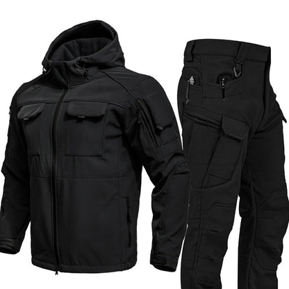 Warm Windproof Hooded Jacket and Cargo Pants Set