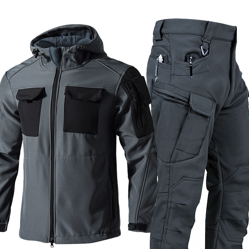 Warm Windproof Hooded Jacket and Cargo Pants Set