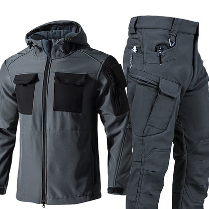 Warm Windproof Hooded Jacket and Cargo Pants Set