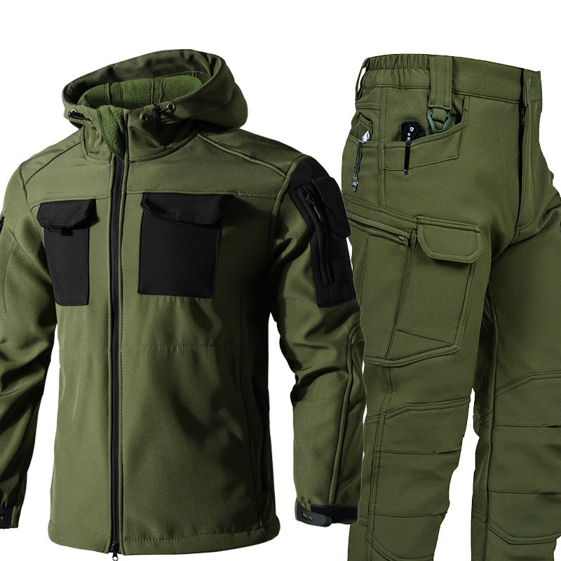 Warm Windproof Hooded Jacket and Cargo Pants Set