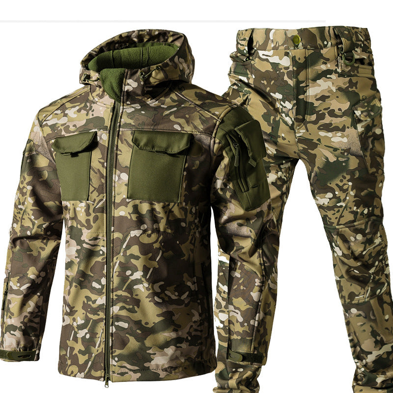Warm Windproof Hooded Jacket and Cargo Pants Set