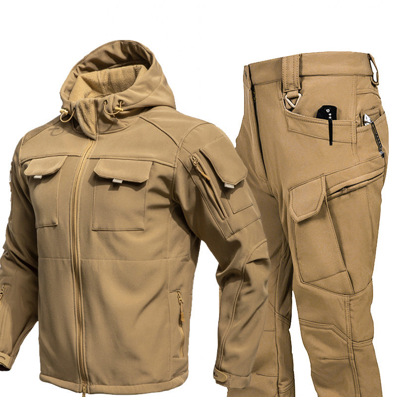 Warm Windproof Hooded Jacket and Cargo Pants Set