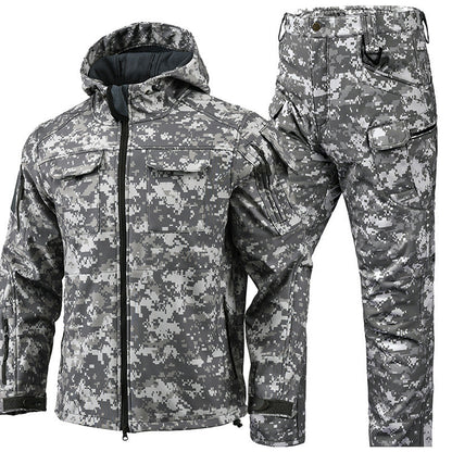 Warm Windproof Hooded Jacket and Cargo Pants Set