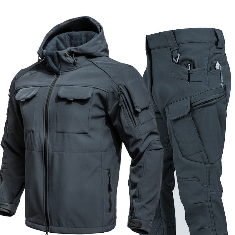 Warm Windproof Hooded Jacket and Cargo Pants Set