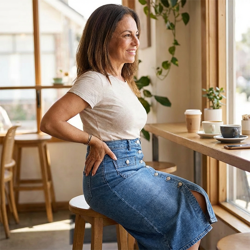 High-Waist Button-Front Denim Skirt