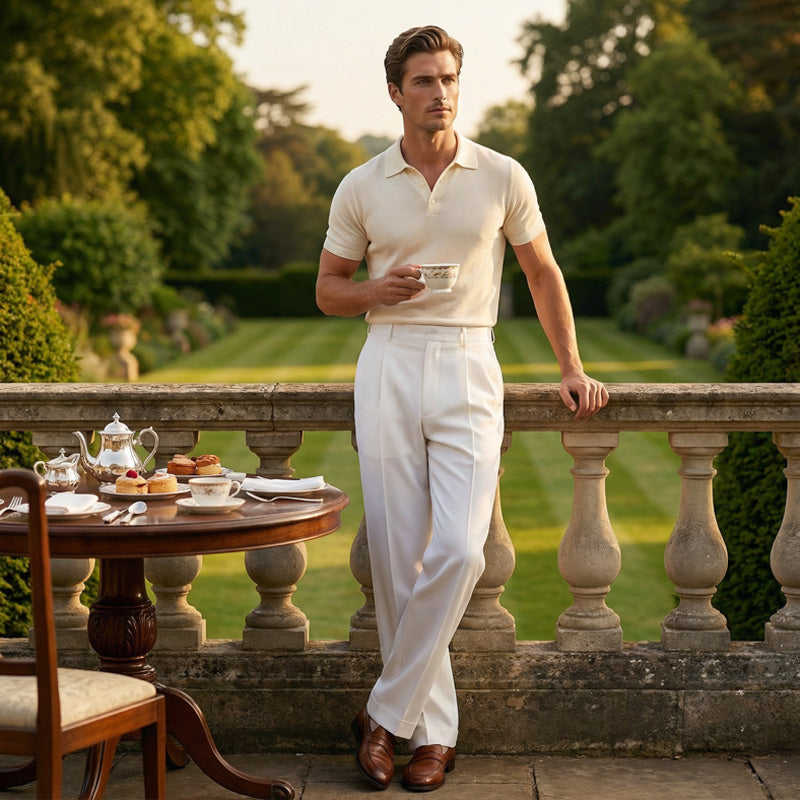 Men’s Casual Pleated Wide-Leg Pants