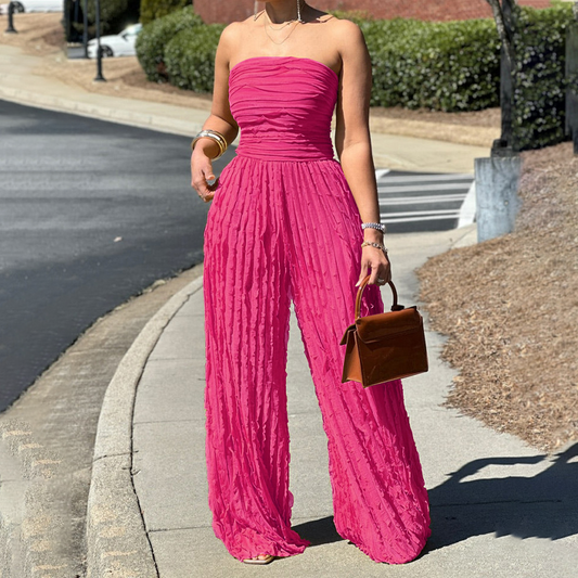 ⏳LAST DAY SALE 50% OFF💕Strapless Crinkle Wide-Leg Jumpsuit