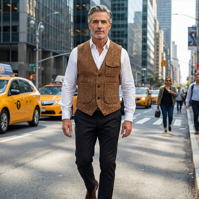 Men's Classic Herringbone Tweed Vest