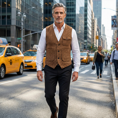 Men's Classic Herringbone Tweed Vest