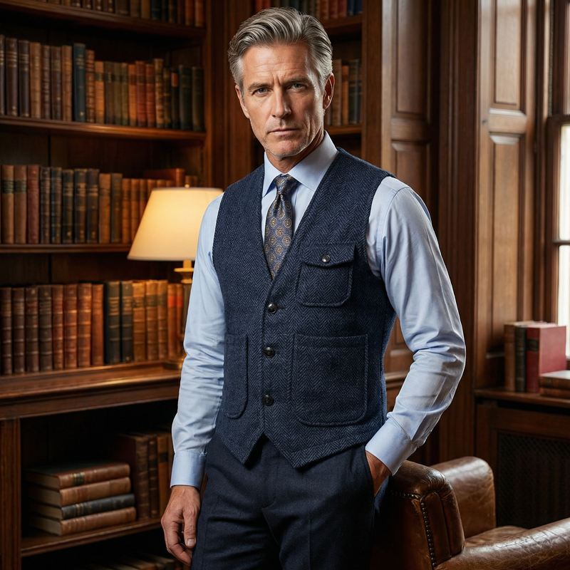 Men's Classic Herringbone Tweed Vest