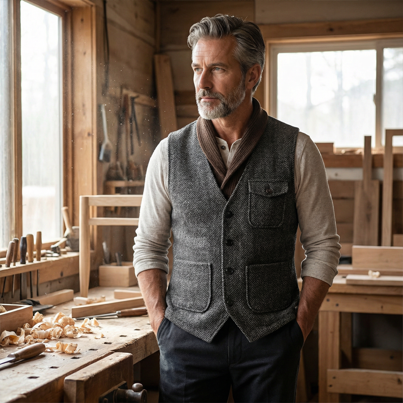 Men's Classic Herringbone Tweed Vest