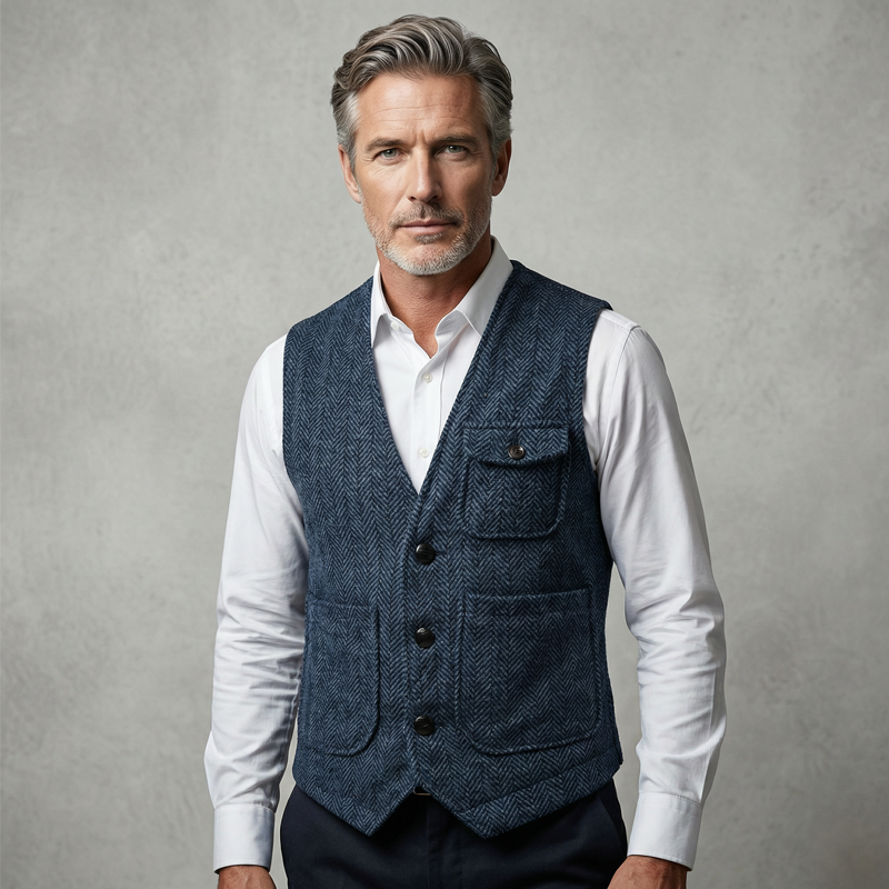 Men's Classic Herringbone Tweed Vest