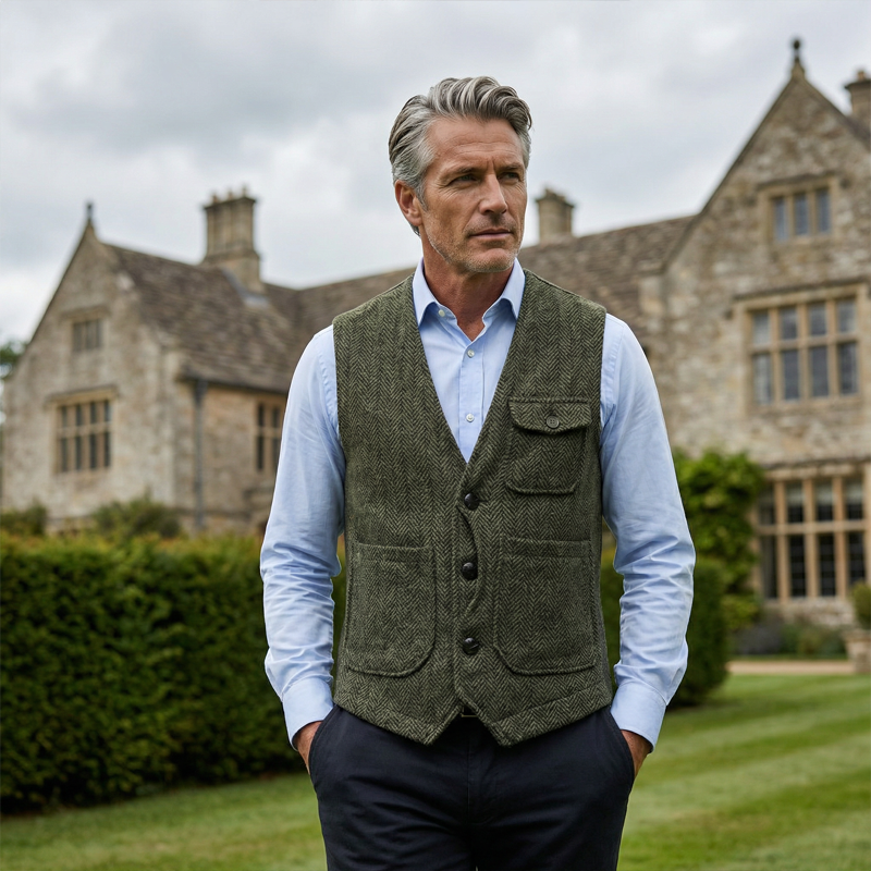 Men's Classic Herringbone Tweed Vest