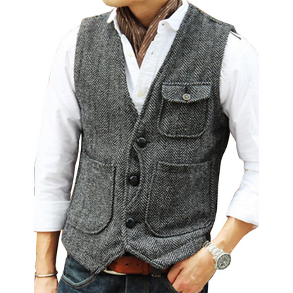 Men's Classic Herringbone Tweed Vest