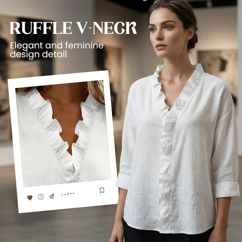 📢📢50% OFF !!!⏰💞50K+ SOLD!👵🌸  Ruffle V-Neck Blouse – Soft, flattering & easy to wear. Perfect for daily elegance. 🕊️✨