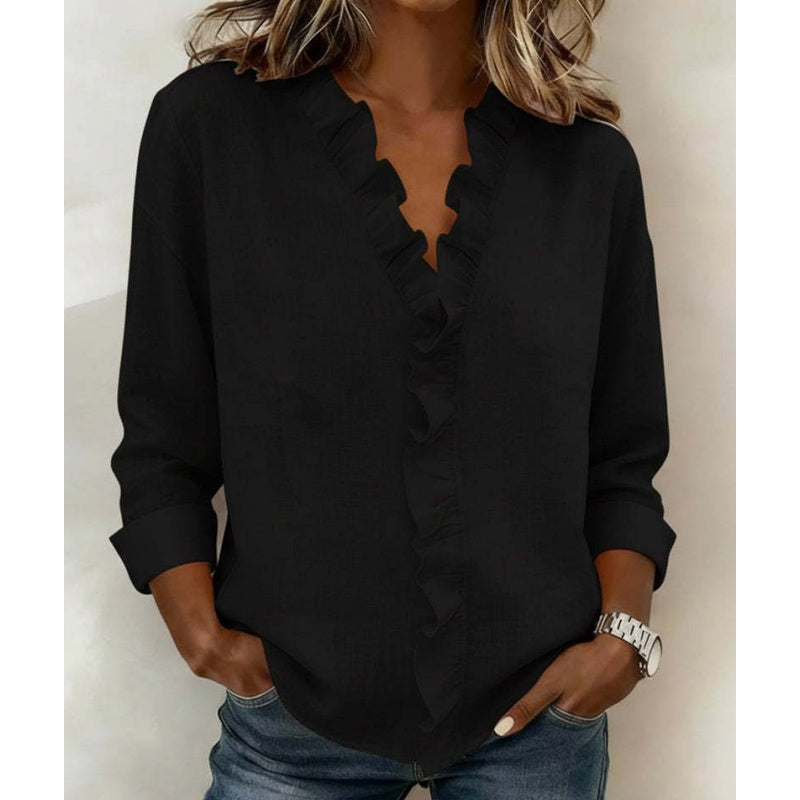 📢📢50% OFF !!!⏰💞50K+ SOLD!👵🌸  Ruffle V-Neck Blouse – Soft, flattering & easy to wear. Perfect for daily elegance. 🕊️✨