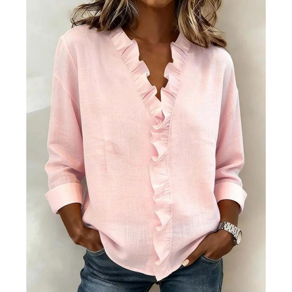 📢📢50% OFF !!!⏰💞50K+ SOLD!👵🌸  Ruffle V-Neck Blouse – Soft, flattering & easy to wear. Perfect for daily elegance. 🕊️✨