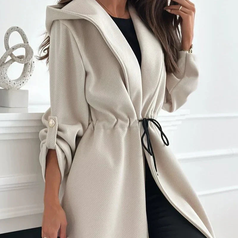 Women’s Trendy Tie Waist Hooded Long Coat