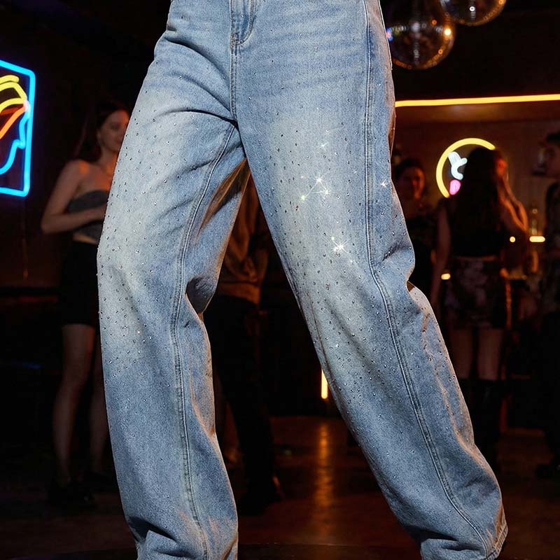 ✨Rhinestone Embellished Wide-Leg Denim Jeans