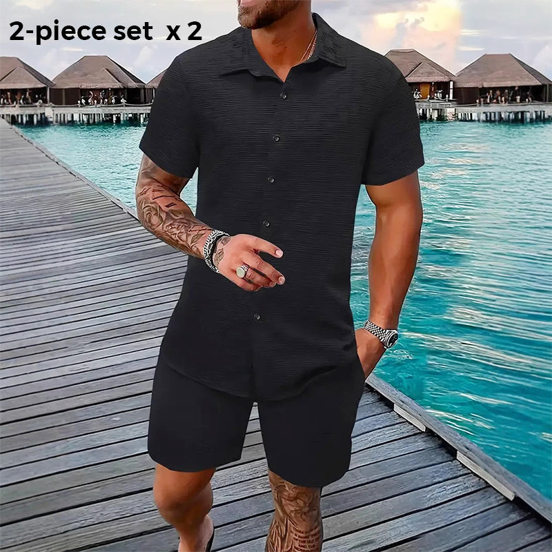🥳2026 HOT SALE🥳💞50K+ SOLD!💥50% OFF! Men's Jacquard Shirt & Shorts Set – Easy-fit comfort for warm days! Breathable fabric, no ironing needed. Perfect for garden or seaside.