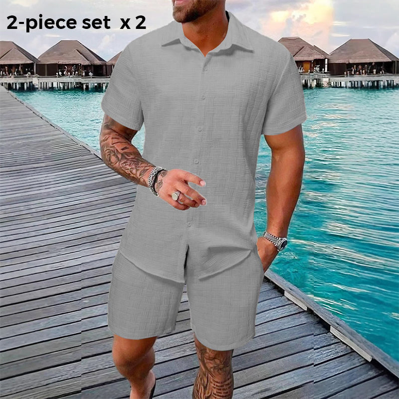 🥳2026 HOT SALE🥳💞50K+ SOLD!💥50% OFF! Men's Jacquard Shirt & Shorts Set – Easy-fit comfort for warm days! Breathable fabric, no ironing needed. Perfect for garden or seaside.