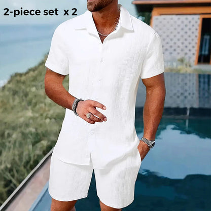 🥳2026 HOT SALE🥳💞50K+ SOLD!💥50% OFF! Men's Jacquard Shirt & Shorts Set – Easy-fit comfort for warm days! Breathable fabric, no ironing needed. Perfect for garden or seaside.