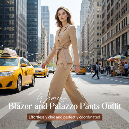 Professional Wrap Blazer and Palazzo Pants Outfit