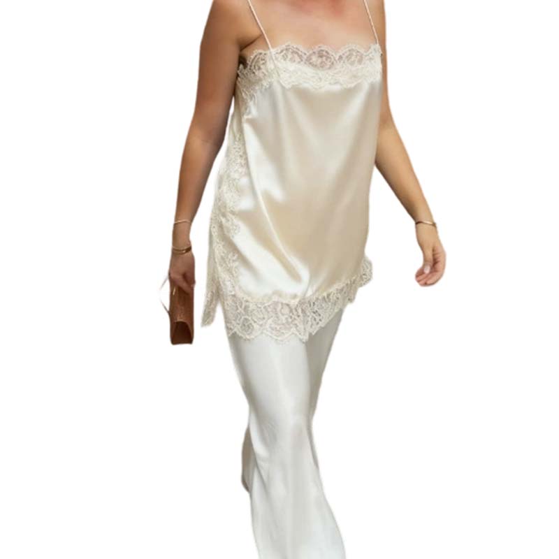 Lace Trim Satin Camisole Top