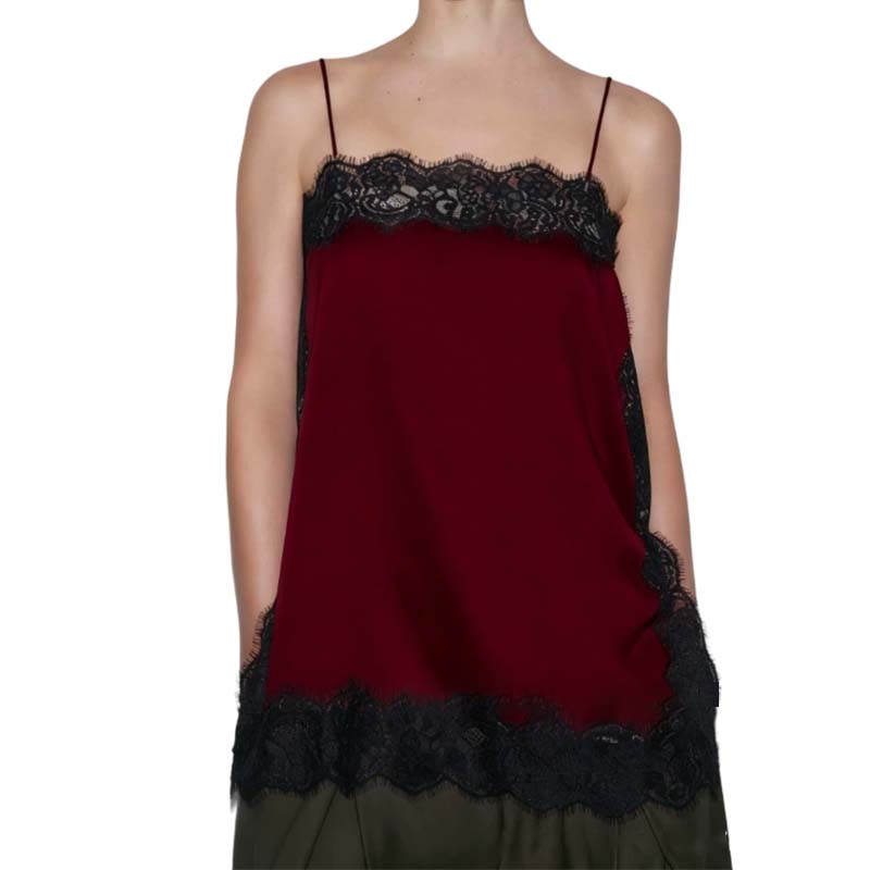 Lace Trim Satin Camisole Top