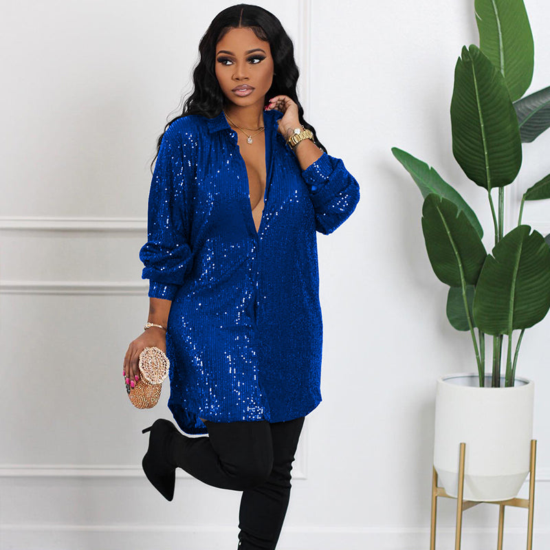 📢📢50% OFF !!!⏰Women's Shiny Sequins Mid-Length Shirt