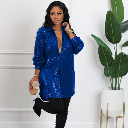 📢📢50% OFF !!!⏰Women's Shiny Sequins Mid-Length Shirt