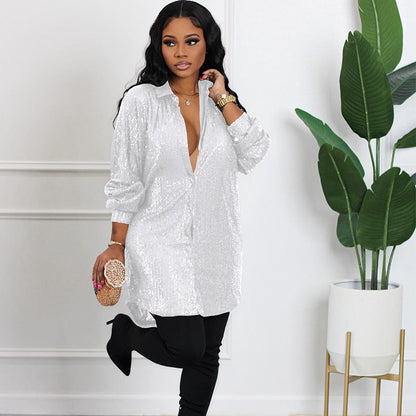 📢📢50% OFF !!!⏰Women's Shiny Sequins Mid-Length Shirt