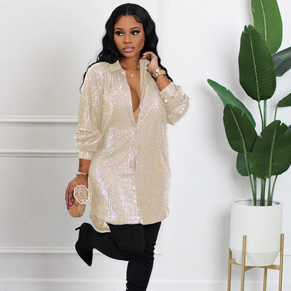 📢📢50% OFF !!!⏰Women's Shiny Sequins Mid-Length Shirt